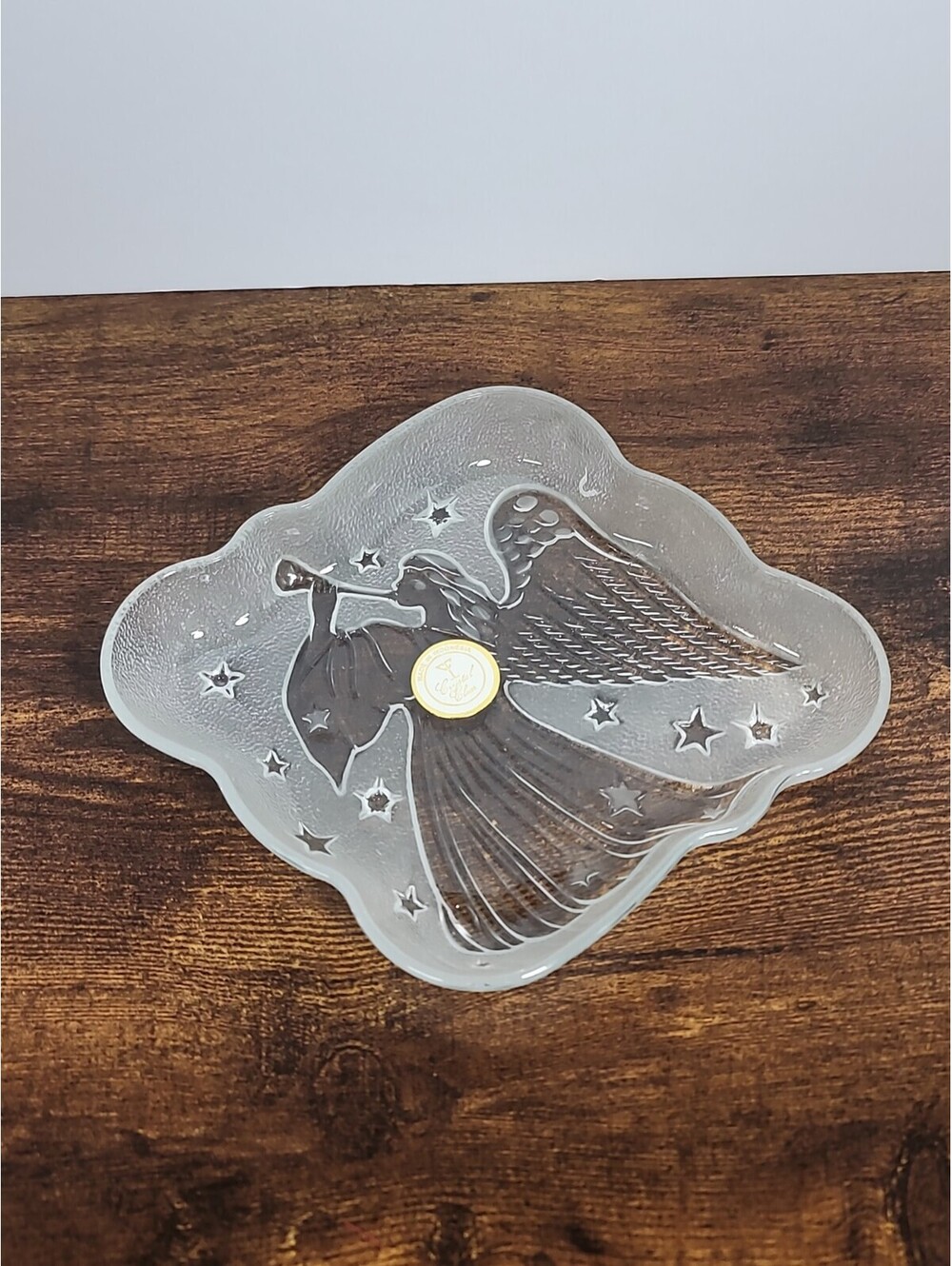 Holiday Home Accents  Frosted & Clear Glass Holiday Angel  Dish